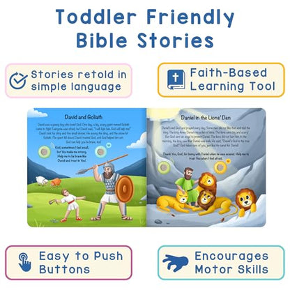 LEARNING BUGS Christian Bible Stories – 13 Stories and Prayers for Little Ones, Musical Books for Toddlers, 28-Button Bible Story Book, Musical Toys for Toddlers 1-3