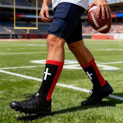 3 Pairs Cross Socks with Bible,Philippians 4: 13 Christian Socks US 6-13, Grip Sport Sock for Football, Soccer, Gym - color: Black Red