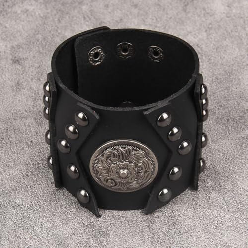GelConnie Punk Leather Cuff Bracelet Adjustable Straps Wrap Bracelets Arm Armor Cuff Gothic Leather Wristbands for Men, Women - color: MLPB100-Black