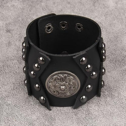 GelConnie Punk Leather Cuff Bracelet Adjustable Straps Wrap Bracelets Arm Armor Cuff Gothic Leather Wristbands for Men, Women - color: MLPB100-Black