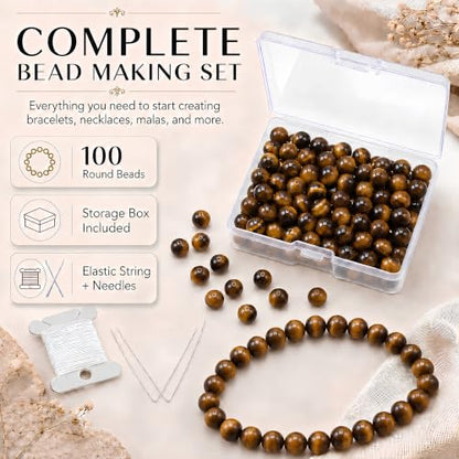 Cherry Tree Collection 100PCS 6mm Tiger Eye Round Bead Craft Kit - color: tiger eye, size: 6mm