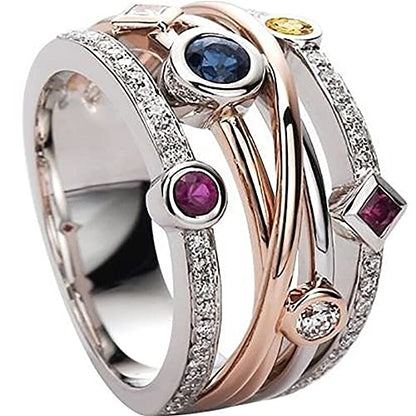 925 Sterling Silver womens Shiny Full Diamond Ring Geometric Colorful Gemstone Cubic Zirconia ring Multi Row Cross Hip hop Ring Eternity Engagement Wedding Band Ring for Women HM012 (10) - size: 10
