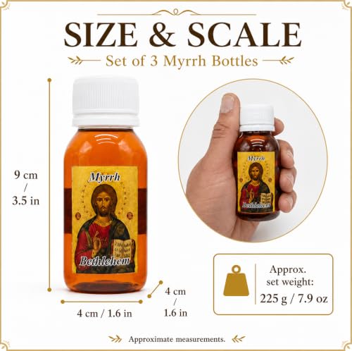 Zuluf Myrrh Anointing Oil Set of 3 from the Holy Land Jerusalem Pure Olive Base Blessed Christian Prayer Oil from Bethlehem for Baptism Christening Godparent Faith Gift 5.1 Fl Oz 3 Pack Bottles