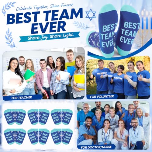 Glitopper 12 Pairs Best Team Ever Gift Socks Bulk - color: Hanukkah, style: Team