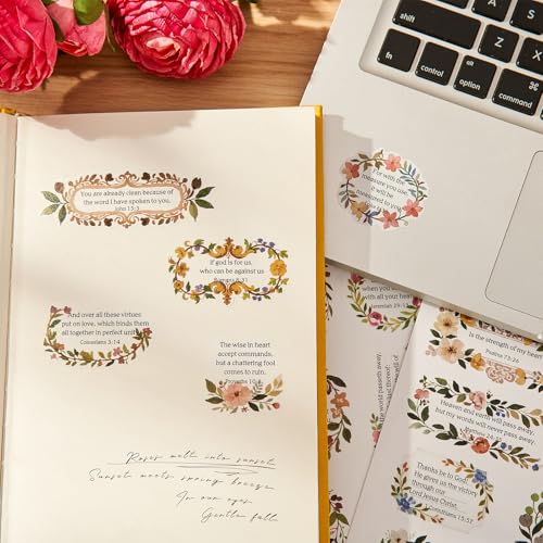 120Pcs Christian Bible Verse Stickers, PET Floral Scripture Sticker - color: Bible Stickers