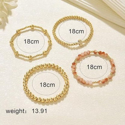 Colorful Cross Charm Bracelets for Women Men Adjustable Gold Plated Beaded Bracelet Boho Bead Ball Stretch Bracelet Birthday Summer Beach Jewelry - color: White B