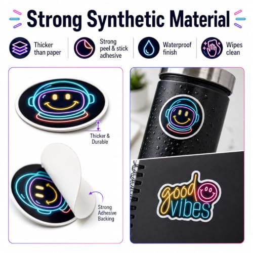 Neon Smiley Face Stickers for Kids, 50 Pcs, 2.12 Inch Waterproof - color: Neon Smiley