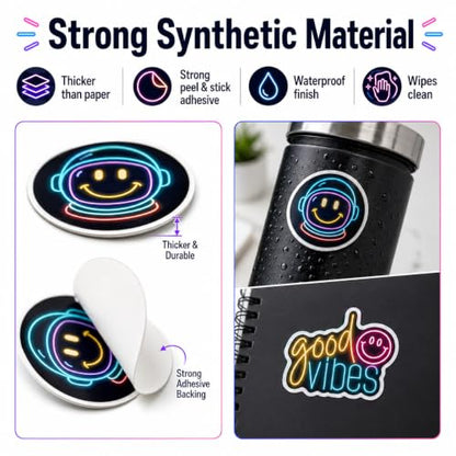 Neon Smiley Face Stickers for Kids, 50 Pcs, 2.12 Inch Waterproof - color: Neon Smiley