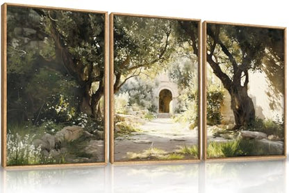 Garden of Gethsemane Landscape Framed Canvas Wall Art -16"x24"x3 - color: Garden Landscape Wall Art, size: 16"L x 24"W