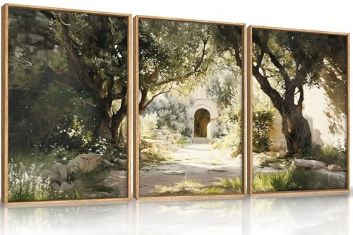Garden of Gethsemane Landscape Framed Canvas Wall Art -24"x36"x3 - color: Garden Landscape Wall Art, size: 24"L x 36"W