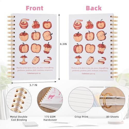 Bible Journal for Women Teens and Students, Galatians 5:22–23 Scripture Design for Prayer Bible Study School and Christian Gifts, White Hardcover Spiral Notebook, 5.7" x 8.3", 160 Pages - color: White