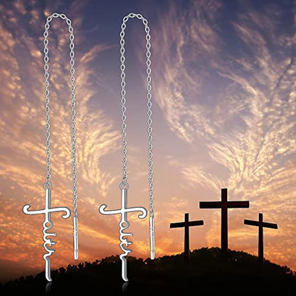 925 Sterling Silver Infinity Love of God Simple Dainty Faith Cross Dangle Earrings Religious Gift for Women - color: Faith Chain
