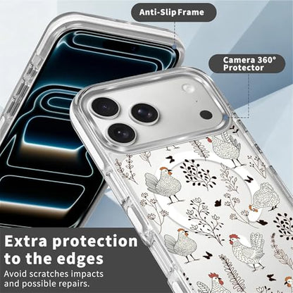 for iPhone 17 Pro Max/iPhone 18 Pro Max Case [Compatible with Magsafe],Girls Women Clear Magnetic Case Silicone Shockproof Protective Cover with Pattern Chicken Butterfly Flower - color: Chicken Butterfly Flower, size: iPhone 17 Pro Max/iPhone 18 Pro Max