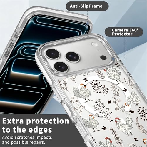 for iPhone 17 Pro/iPhone 18 Pro Case [Compatible with Magsafe],Girls Women Clear Magnetic Case Silicone Shockproof Protective Cover with Pattern Chicken Butterfly Flower - color: Chicken Butterfly Flower, size: iPhone 17 Pro/iPhone 18 Pro