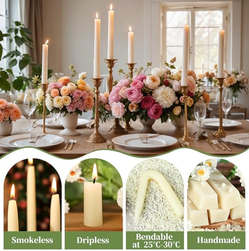White Beeswax Taper Candles,Non-Toxic Bees Wax Candle for Home,8Inch,18Pack - color: White, size: 8 inch