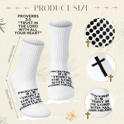 Glitopper Cross Grip Soccer Socks Anti Slip Christian Socks with Bible Verse Religious Grip Sports - color: White, style: Proverbs 3:5
