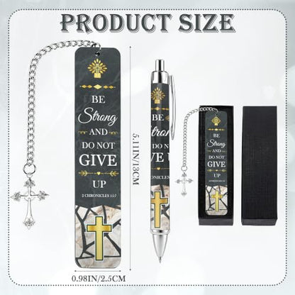 Christian Bookmark Gift Set, Metal Book Mark and Pen for Bible Reading - style: Religious Dark Teal