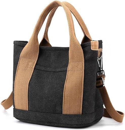Canvas Tote Bag for Women,Small Totes Bags with Zipper Crossbody Purse with Pockets Large Shoulder Handbag,2 Sizes - color: Denim Black, size: Small