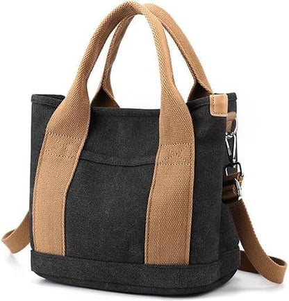 Canvas Tote Bag for Women,Small Totes Bags with Zipper Crossbody Purse with Pockets Large Shoulder Handbag,2 Sizes - color: Denim Black, size: Small