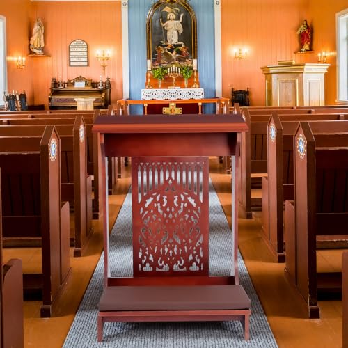Colingmill Tree of Life Church Prayer Bench Stool Wooden Padded Kneeler with Shelf and Cushion Prayer Kneeler for Home Church Religious Gifts, 24 x 22 x 32 inches(Walnut Color)