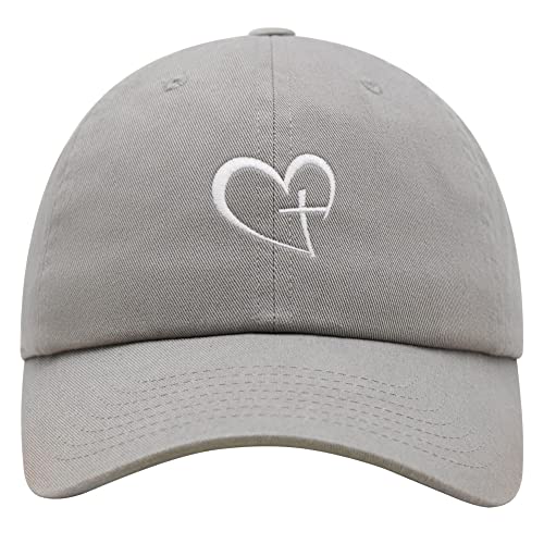 JPAK Heart and Cross Premium Dad Hat Embroidered Cotton Baseball Cap Christian Faith - color: Light Gray