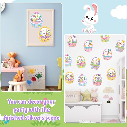 CY2SIDE Easter Basket Scene Stickers - 12 Sets of Easter Theme Basket Stuffers for School Activity Make Your Own Egg Rabbit Scene Stickers Spring Party Supplies - style: Easter basket