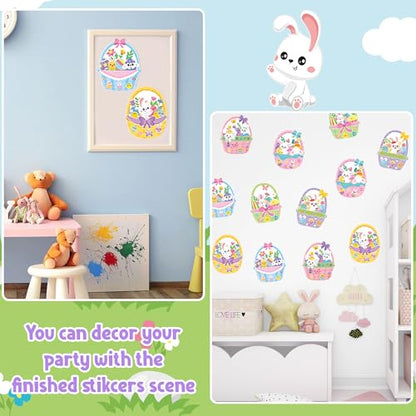 CY2SIDE Easter Basket Scene Stickers - 12 Sets of Easter Theme Basket Stuffers for School Activity Make Your Own Egg Rabbit Scene Stickers Spring Party Supplies - style: Easter basket