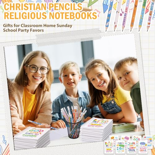 Crtiin 48 Pcs Christian Notepads Pencils Set, Kids School Gifts, White 3 - color: White, style: White Jesus 3