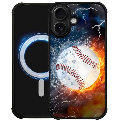 DAIZAG Case for iPhone 17,[Compatible with Magsafe] Air-Guard Corners Shockproof Soft Phone Cover for Boy Men Gift,Ice Fire Baseball - color: Ice Fire Baseball, size: iPhone 17