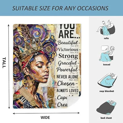 African American Black Girl Women Blanket - Christian Birthday Gifts Blanket- Inspirational Flannel Religious Spiritual Throw Blanket Home Decor 50x60inch - color: Hrmt1