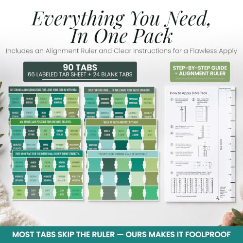 90 Christian Bible Tabs for Women, Men & Kids - Green - color: Green
