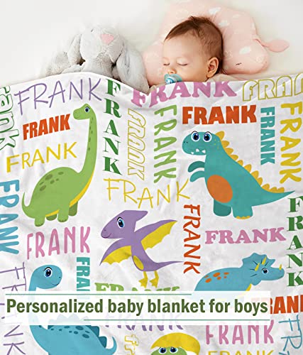 Personalized Baby Blanket for Boys, Custom Baby Blanket with Name Super Soft Personalized Name Blankets for Kids, Custom Dinosaur Blankets for Infant Toddler, Babys Gifts for Birthday - color: Funny Cute Dinosaur