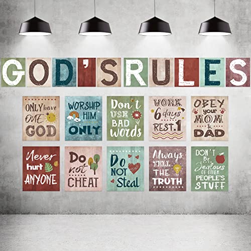 Zonon 20 Pcs Ten Commandments Bible Verse Posters Scripture Wall Decor