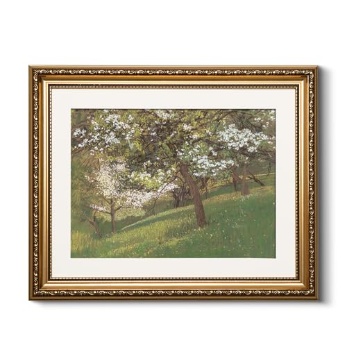 HUARCEY Ornate Textured Gold Framed Blooming Orchard Canvas Wall Art - color: Blooming Orchard, size: 16"L x 13"W