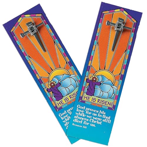 His is Risen Nail Cross Pin & Bookmarks - Set of 12 Each - Easter, Church and Sunday School Supplies