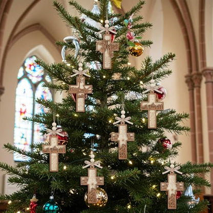 Vercraft 24 Pcs Wooden Cross Christian Christmas Ornaments, Vintage Style