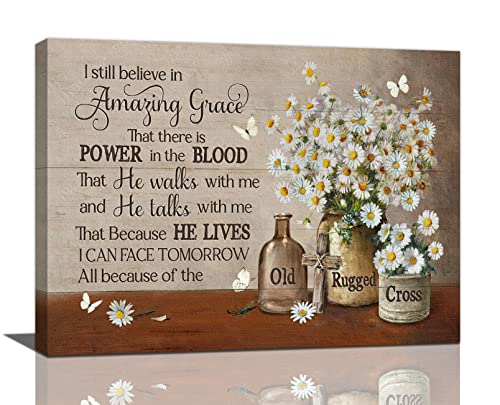 Amazing Grace Daisy Wall Art Inspirational Quotes Flowers Butterfly Pictures Wall Decor Canvas Prints Framed Modern Painting Artwork For Bathroom Kitchen Dining Room Bedroom Living Room Office 16"x12" - color: Flower-12, size: 16"L x 12"W
