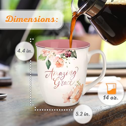 Christian Art Gifts Large Ceramic Inspirational Women's Coffee & Tea Mug - color: Pink Floral/Amazing Grace