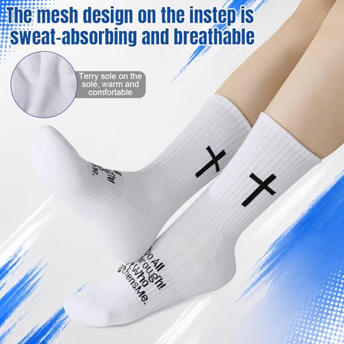 4 Pairs Christian Cross Socks Prayer Religious Socks - color: White, Gray