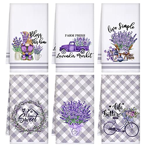 Boyiee 6 Set Lavender Kitchen Towels Purple Floral Dishcloth - color: Lavender