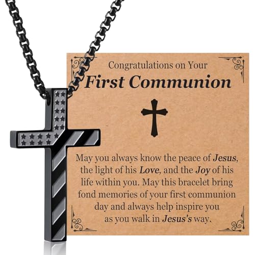 Teen Boys Cross Necklaces for Baptism, First Communion, Confirmation Gifts Catholic Christian Jewelry Easter Stocking Stuffers - style: First Communion Gifts for Boys