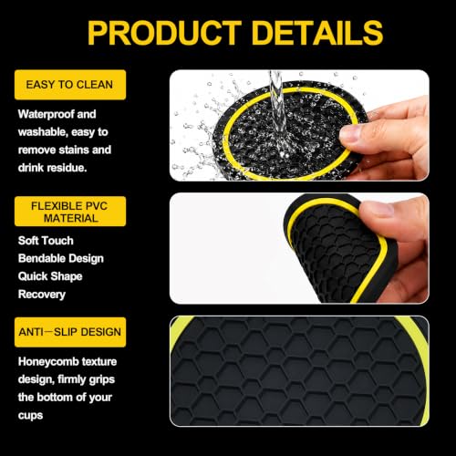 4PCS Car Cup Holder Coasters - 2.75 Inch Non-Slip Insert Water Bottle Holder Pads, Dustproof Automotive Interior Accessories Mat, Universal for Vehicles, Trucks, RVs (Yellow) - color: Yellow