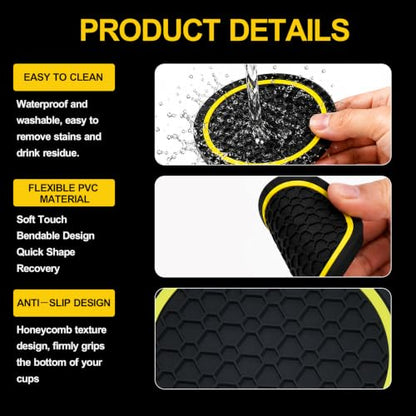 4PCS Car Cup Holder Coasters - 2.75 Inch Non-Slip Insert Water Bottle Holder Pads, Dustproof Automotive Interior Accessories Mat, Universal for Vehicles, Trucks, RVs (Yellow) - color: Yellow