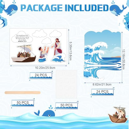 GlikCeil 24 Sets Jesus Walks on Water Craft Kit DIY Christian Bible Crafts Religious Jesus Faith Gifts for Kids Classroom Vbs Sunday School Activities Party Decorations