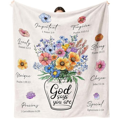 Christian Gifts for Women, Religious Birthday Gifts for Women Throw Blanket - color: Flower-god Says You Are