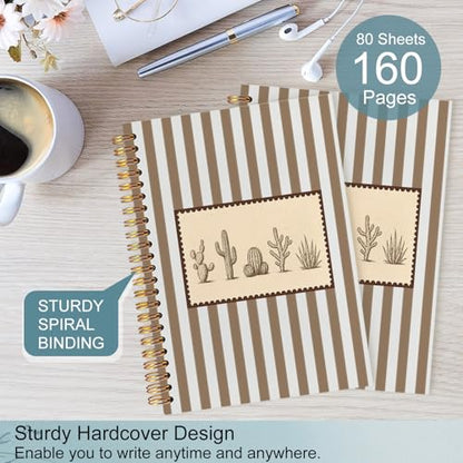 Western Cactus Spiral Notebook 5.5x8.3 - color: White Western Cactus Striped