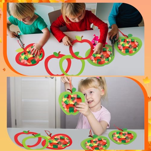Chiisong 24 Sets Fall Apple Crafts Kit Back to School Tissue Paper Crafts - style: Apple
