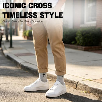 8 Pairs Cross Socks, Christian Socks for Men Women,US Size 6-12 - color: W+b+dg+lg - 8
