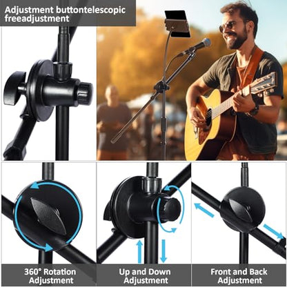 Sherr 2 Pcs Adjustable Microphone Mic Stands Bulk, Mic with Tablet Holder - style: Mic with Tablet Holder