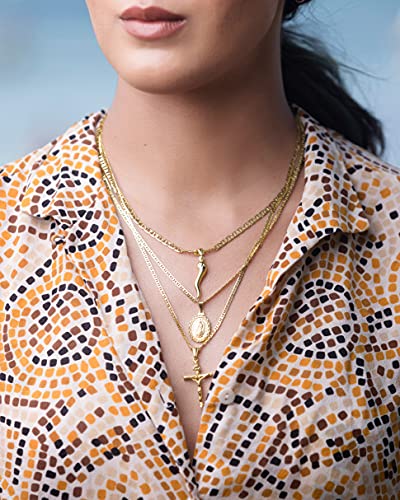 Barzel Cross Necklace for Women & Men 18K Gold Plated Flat Mariner/Marina 060 3MM Chain Necklace With Cross Pendant. - color: Gold Cross